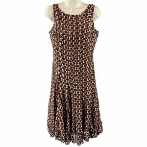 Sandra Darren Chocolate and Pink Polka Dot Midi Dress
